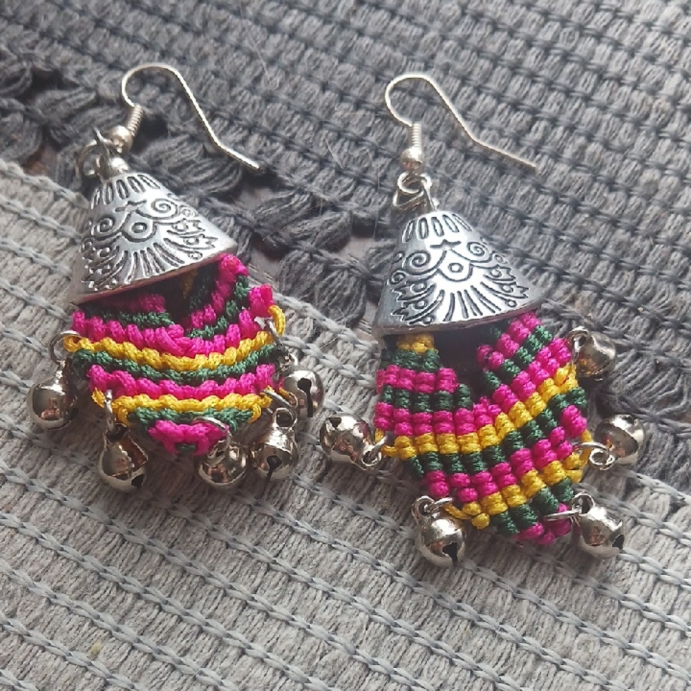 Multicolor Bohemian Woven Bell Earrings
